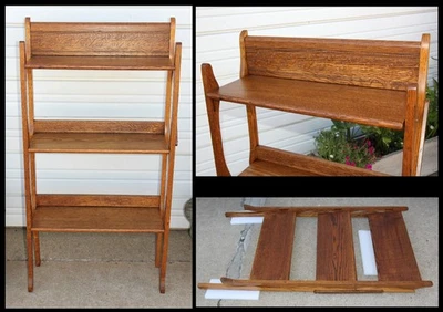 Антикварное складное дубовое книжное полочное полотенце Etagere прессованный дизайн - Изображение 1 из 4