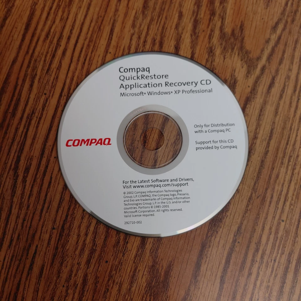 Compaq Quick Restore Application Recovery Disc CD XP Professional 292710-002 - Image 1 of 1