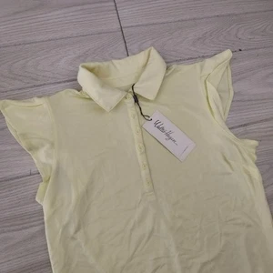 Walter Hagen Golf Shirt Womens Medium Yellow Flutter Ruffle Sleeve Polo New - Picture 1 of 8