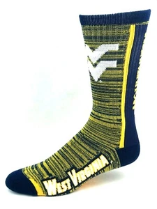 West Virginia Mountaineers Gold & Navy RMC Bar Stripe Vert Deuce Crew Socks - Picture 1 of 2