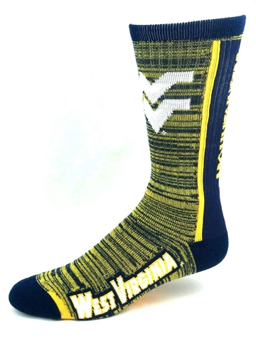 West Virginia Mountaineers Gold & Navy RMC Bar Stripe Vert Deuce Crew Socks Cover