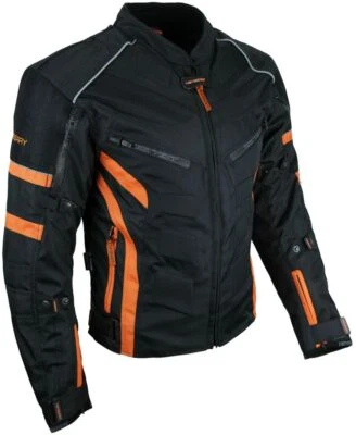 HEYBERRY Sportliche Textil Protektoren Motorradjacke Schwarz Orange Gr. M bis 7XL