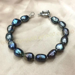 Genuine Natural Tahitian Freshwater Cultured Black Baroque Pearl Bracelet 7.5'' - Picture 1 of 11
