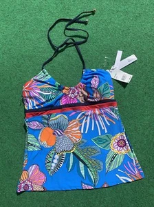 Trina Turk Women's Tahiti Tropical Tankini Tie Top Swimwear Sz 6 New Blue - Picture 1 of 6