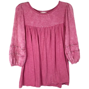 Altard State Small Blouse Pink Embroidered Peasant Distressed Cotton Women 1341 - Picture 1 of 9