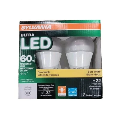 Sylvania LED11A19 60W Replacement Using 11W Dimmable Soft White LED 2 Bulbs  - Image 1 of 4