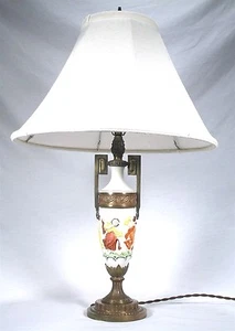 ANTIQUE BRONZED METAL GRECIAN URN PAINTED DANCERS SIGNED R&G PARLOR TABLE LAMP - Picture 1 of 12