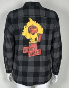 Angry Orchard Cider + Fireball Angry Balls Flannel Shirt Men's Size L Black Rare - Picture 1 of 24
