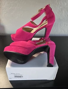 Hot Pink Open Toe Chunky High Heels Dress Ankle Strap Pumps - Picture 1 of 10