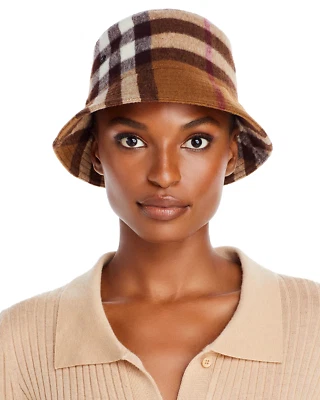 Authentic NEW BURBERRY UNI Brown EXAGGERATED Giant Check WOOL Bucket Hat XS Kids - Image 1 of 4