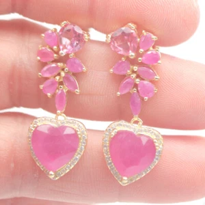 Heated Gemstone Pink Ruby, Pink Mystic Topaz & White Zircon Earrings 925 Silver - Picture 1 of 4