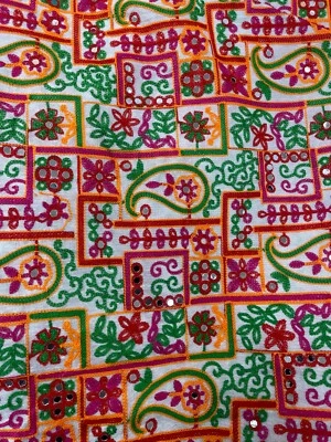 W100% Cotton Fabric Indian Ethnic Real Mirror Rajasthani Embroidery Rangoli Boho - Image 1 of 4