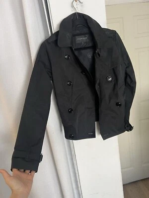 SEAN JOHN Mujer Talla S Negro Abotonado Doble Pecho Abrigo Chaqueta Bomber Foto 1 de 4