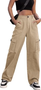 Women High Waisted Cargo Pants Wide Leg Casual Pants 6 Pockets Combat Military T - Picture 1 of 12