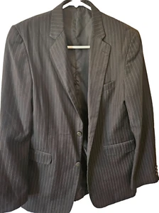 Chaps Boys Blazer Slacks Suit Size 18 R Black w/ Gray Pinstripes 100% Polyester - Picture 1 of 9