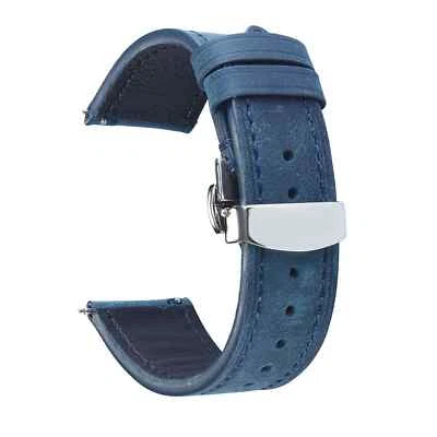 Retro Cowhide Leather Strap Watch Band 22mm 18-24 20mm Butterfly Clasp Bracelet - Image 1 of 4