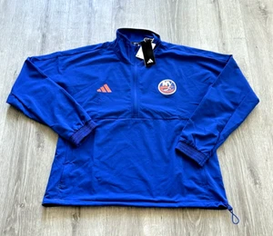 Women's Medium Adidas New York Islanders ¼-Zip Pullover Top Jacket Royal Blue - Picture 1 of 5