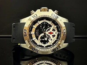 Invicta Men's 48mm Aviator Black Silver Chrono Quartz Watch with Rubber Strap - Picture 1 of 7