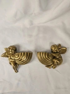 Par vintage Burwood Cherubs Angels Bolsillos de pared Macetas Resina dorada hecho en EE. UU. - Imagen 1 de 16
