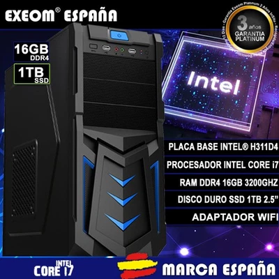 Ordenador Gaming Pc Sobremesa Intel i7 16GB DDR4 SSD  1TB WIFI Windows 11 - Imagen 1 de 4
