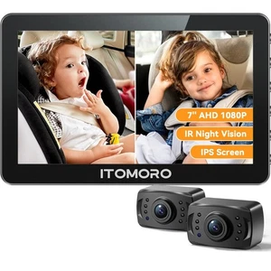 Itomoro Rückspiegel, 2 Kinder Baby Auto Kamera, 7" Ultra Wide 1080P HD Dis - Bild 1 von 9