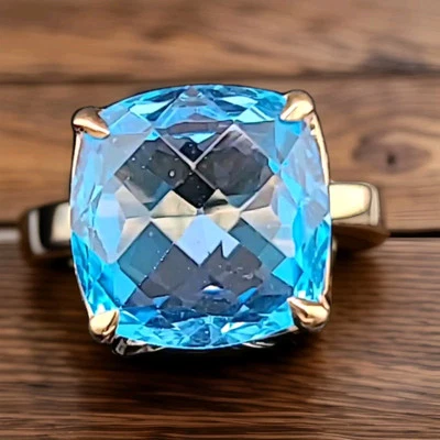 Tiffany & Co 18K Yellow Gold Engagement Ring 10.94ct.  Blue Topaz Cushion Shape  - Image 1 of 4