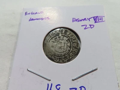 B110 Gran Bretaña Enrique VIII (1509-1547) plata martillada media graña Foto 1 de 2