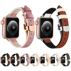 Correa de cuero con cierre de mariposa para Apple Watch 9 8 7 6 5 SE Ultra 41/45/49 mm - Imagen 1 de 19