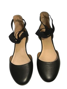 Pure J Jill Black Leather Ballet Flats Elastic Ankle Straps Shoes Womens 8.5M - Picture 1 of 7