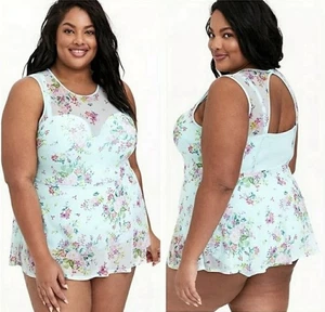Neu mit Etikett Torrid Größe 2 BH-Cup DD/F Bügel langes Netz-Overlay Badekleid mit Slip - Bild 1 von 9