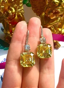 Attractive 4.5 14k Gold Drop Dangle Earring Lab-Grown Fancy Vivid Yellow Diamond - Picture 1 of 13