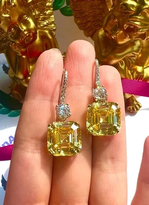 Attractive 4.5 14k Gold Drop Dangle Earring Lab-Grown Fancy Vivid Yellow Diamond - Image 1 of 4