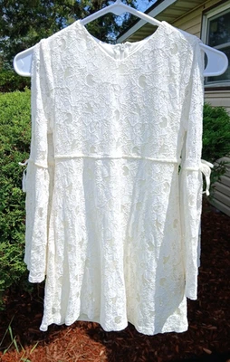 American Girl White Lace Girls Dress Bell Sleeve Lined Size Small velvet Tie T44 - Image 1 of 4