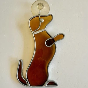 Vintage 6" Stained Glass & Solder Brown Dachshund Suncatcher/Ex++ Condition - Picture 1 of 2