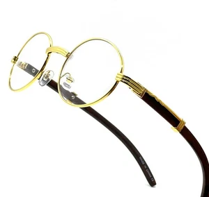 Herren Hip Hop Vintage Gold Rahmen klare Linse Holzbrille - Bild 1 von 7