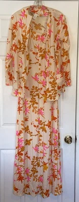 Maxi Vestido Montgomery Mod Años 70 Con Chaqueta Floral Rosa y Naranja Talla 12 Alto Foto 1 de 4