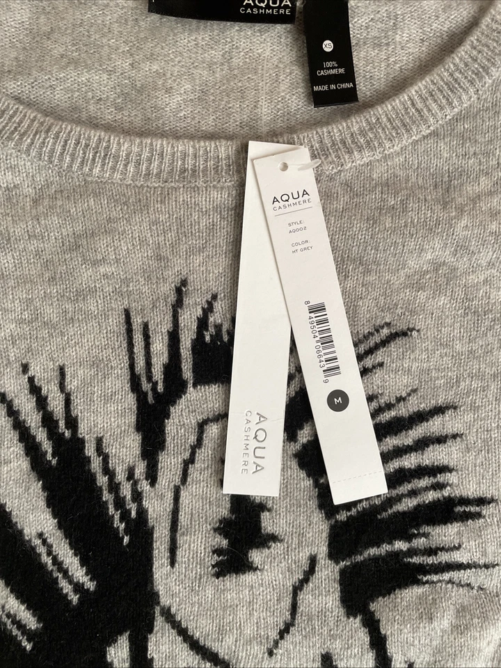 Suéter Aqua Cashmere Cuello Redondo 100% Cachemira Gris Cabeza de Caballo XS Foto 1 de 4