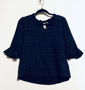 Top Anthropologie Dolan costa sinistra donna piccolo tandy con volant a quadri blu boho - Foto 1 di 9