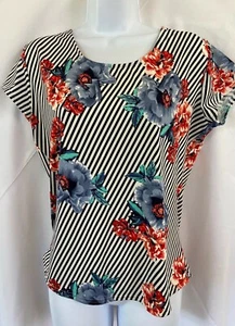 Camisa para mujer Peck & Peck talla mediana azul marino blanco a rayas excelente - Imagen 1 de 9