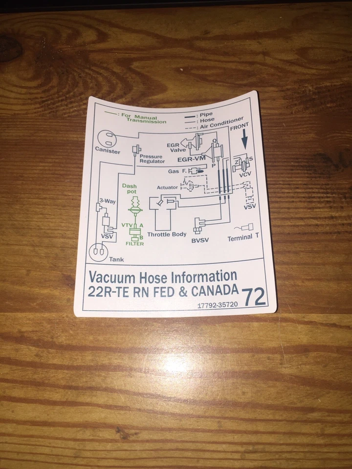 Toyota 1986 22rte camioneta/4runner turbo aspiradora diagrama calcomanía repro #72 FED Foto 1 de 1