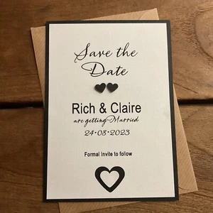handmade personalised Save the date cards - Black & White - Pack of 10 - Picture 1 of 4