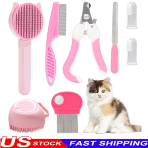 8 Pcs Cat Dog Brush Grooming Kits, Self-Cleaning Slicker Brush, Pet Nail Clipper - Picture 1 of 7