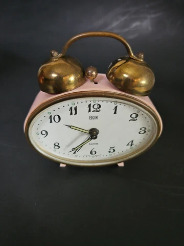 Vintage Retro Elgin Alarm Clock Pink Oval West Germany Cover