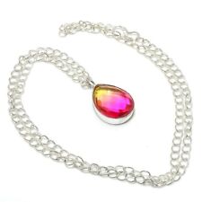 Bi-Color Tourmaline Gemstone Handmade 925 Sterling Silver Jewelry Necklace 18"