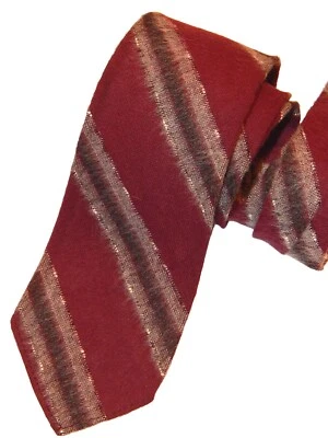 Vtg 40 50's Manhattan Maroon STRIPE Necktie ROCKABILLY Rayon Mohair SKINNY Tie - Image 1 of 3
