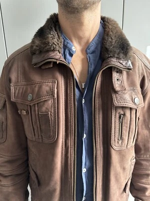 Men's Brown Cow Hide Leather Bomber Jacket (MANGO MAN) - Image 1 of 4