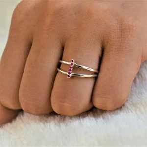 FACETED RUBY LAB-CREATED GEMSTONE 925 STERLING SILVER HANDMADE JEWELRY RING 6.5 - Picture 1 of 6