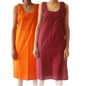 Inner Slips Sleeveless Cotton Long Camisole for Sheer Dresses Combo Pack 2 Pcs - Picture 1 of 284