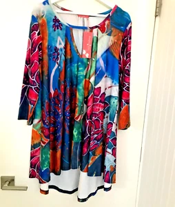 Simply Aster Gr. XL buntes Tunika Kleid Hi-Lo Saum Schlüssellochausschnitt - Bild 1 von 7