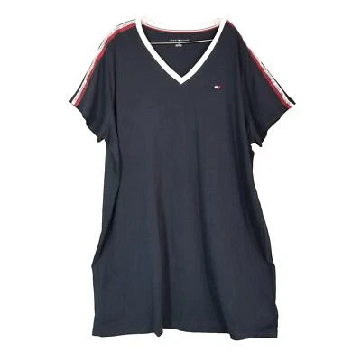 Tommy Hilfiger shirt men's 3XL blue v-neck short sleeve spell out retro - Image 1 of 4